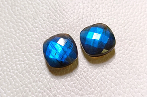 Blue Flash Labradorite <b>Cushion</b> Checker Cut Loose Gemstone Pair 15mm Double Sided Faceted Stone For Jewelry Making Flat <b>Back</b> - Product Image 4