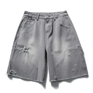 Premium Quality Men's High Waist Distressed Denim Shorts Cargo Style Ripped Cotton Casual Summer Woven Jeans with Pockets - Product Image 2