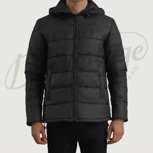 Veste matelassée bleu marine contrastée pour homme, parka d'hiver à capuche multi-poches, style utilitaire chaud, manteau cargo matelassé pour l'extérieur - Product Image 1