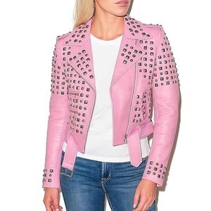 Womens Studded Leather <b>Jacket</b> <b>Punk</b> Biker Black Motorcycle <b>Jacket</b> Genuine PU Leather OEM Custom Wholesale Factory - Product Image 5