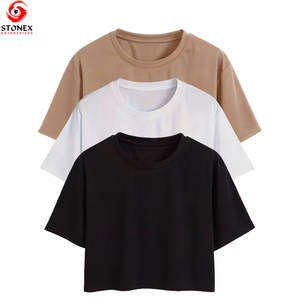 Nueva Camiseta Básica para Mujer, Ecológica, Transpirable, Cómoda y Elegante, 100% Algodón, Corte Recortado, Diseño Personalizado con Logotipo, Venta al Por Mayor - Product Image 1