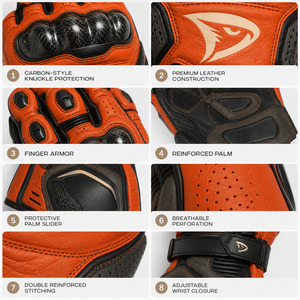 Gants de course en cuir orange, entièrement couvrants, avec protection des articulations en carbone pour la conduite de moto - Product Image 5