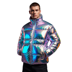 Chaqueta Acolchada Iridiscente Metálica para Hombre - Ropa de Invierno Brillante Holográfica - Product Image 4