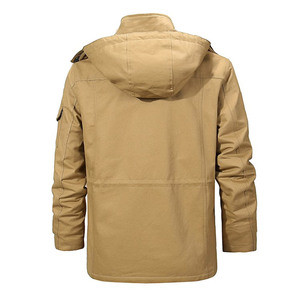 Veste Safari en Toile Kaki pour Homme, Écologique, à Capuche, Col Montant, Coupe Droite, Style Vêtement de Travail, Hiver, Boutons Recouverts - Product Image 2
