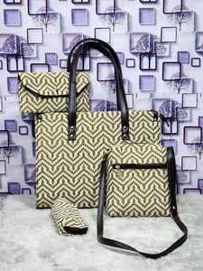 ชุดกระเป๋าผ้าแคนวาส 4 ชิ้น คุณภาพสูง เป็นมิตรกับสิ่งแวดล้อม สำหรับผู้หญิง |   กระเป๋าถือแบบซิป กระเป๋าสะพายข้าง กระเป๋าใส่ของอเนกประสงค์ ชุดกระเป๋าแฟชั่น - Product Image 4