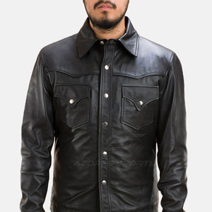 Chemise en cuir pour homme, design classique, cuir véritable lisse, fermeture à boutons, coupe moderne, confortable, durable, respirante, séchage rapide - Product Image 6