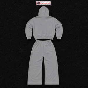 Conjunto de chándal gris para hombre, sudadera con capucha de cremallera completa y pantalones jogger, personalizado, al por mayor, ropa casual urbana, ropa deportiva, de forro polar, de dos piezas, en oferta. - Product Image 6