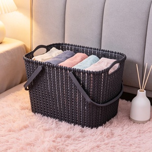 Modern Woven Plastic <b>Table</b> Top Bathroom Storage <b>Basket</b> Draining Organizer Bin Portable Stackable Laundry Toiletry Holder - Product Image 3