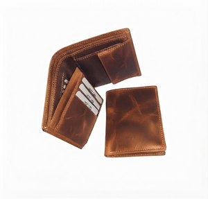 Cartera de Cuero Genuino Personalizada para Hombre, de Moda, Venta al por Mayor, de Buena Calidad, Duradera, Impermeable, Corta, con Espacio para Tarjetas - Product Image 1