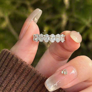 Anillo de Compromiso de Oro Sólido de 14K con Diamante Ovalado Cultivado en Laboratorio DEF VVS de 2CT/3CT, Media Eternidad, Oro Amarillo de 14k - Product Image 3