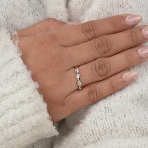 Minimalist Moissanite Marquise Cut Wave Stacking Band <b>Ring</b> For Women's <b>925</b> <b>Silver</b> With Rhodium Plated Birthdays Gift For Partner - Product Image 3