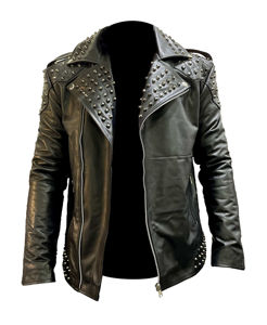 Chaqueta de Cuero y Lona con Tachuelas Estilo Punk Rock, Cierre de Cremallera, Corte Ajustado, Estilo Motero, Prenda Exterior Informal - Product Image 6