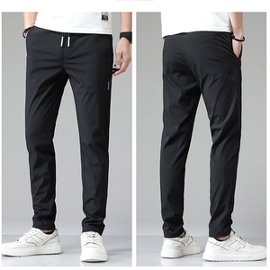 Ice Silk Elastic Casual Pants for Men's Summer <b>Thin</b> Work Trend Loose Straight Breathable Sweatpants Sports Pants Men's Trousers - Product Image 4