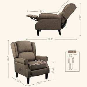 Poltrona Reclinabile Marrone con Braccioli Alti, Riscaldamento, Tessuto, Telecomando, Massaggio e Poggiapiedi per Soggiorno - Product Image 2