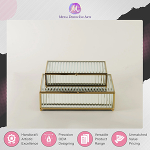 Meilleure vente : Boîte de rangement en verre cannelé doré en laiton pour bijoux et accessoires, provenance Inde - Product Image 5