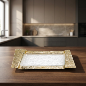 Gold Plated Rectangle <b>Storage</b> <b>Tray</b> with Textured Finish Modern Luxury Design for Kitchen Tableware Use - Product Image 1