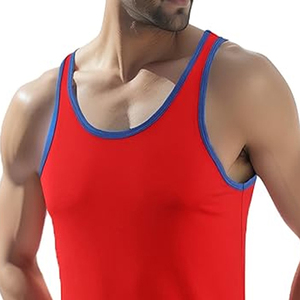 Débardeur tricoté à col rond rayé rouge pour homme, décontracté, sans manches, en coton côtelé respirant, séchage rapide, imprimé par sublimation, tendance - Product Image 5