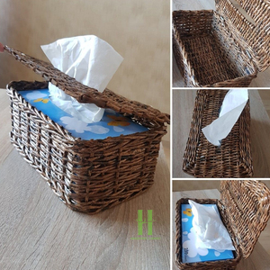 กล่องเก็บของสานจากกระดาษรักษ์โลกขายดีอันดับต้นๆ พร้อมฝาปิด ตะกร้าจัดระเบียบแบบทำมือจากเส้นใยธรรมชาติ กล่องเก็บของใช้ในบ้าน - Product Image 2