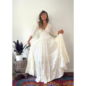 Vestido Maxi Boho Casual de Algodón para Verano, Cintura Natural, Escote en V Profundo, Largo hasta el Suelo, Transpirable, Ecológico, Antiarrugas - Product Image 1