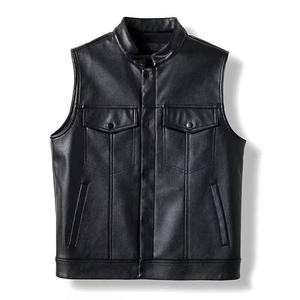 High Street Men's Genuine Leather <b>Vests</b> Handmade Distressed Windproof Breathable Reversible Casual OEM - Product Image 1