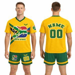 Camiseta de Fútbol Personalizada Estilo Sudáfrica 2026, Amarillo y Verde, Uniforme de Fútbol con Nombre y Número Personalizados, Uniforme de Equipo de Fútbol de EE. UU. y Europa - Product Image 1