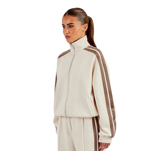 Women Full <b>Zip</b> Tracksuit Set Stand Collar Track Top Contrast <b>Side</b> Stripe Straight Leg <b>Trousers</b> Daily Two Piece Streetwear Outfit - Product Image 3