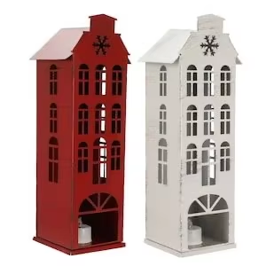 Décoration de Noël traditionnelle en métal, ornement artisanal pour les fêtes, couleur rouge et blanc avec motif flocon de neige - Product Image 4