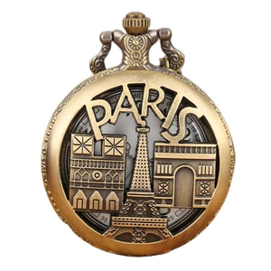 Reloj de Bolsillo Vintage de Metal con Diseño de la Torre Eiffel de París, Colgante Redondo con Cadena, Recuerdo con Diseño de un Monumento Francés - Product Image 3