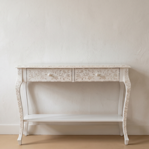 Mesa Consola Moderna con Incrustaciones de Nácar Blanco, Mesa Consola con Incrustaciones de Hueso para Dormitorio, Sala de Estar o Apartamento - Product Image 1