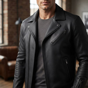 Men's <b>Real</b> <b>Leather</b> Motorcycle <b>Jacket</b> Genuine Cowhide Classic Biker <b>Jacket</b> Heavy Duty Full Zip Casual Winter Outerwear <b>Jacket</b> - Product Image 1