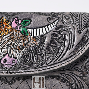Handtooled Floral Carving Trifold Wallet Luxury <b>Vintage</b> Genuine Cowhide Leather Long RFID Tassel Handmade Women's <b>Accessory</b> - Product Image 2
