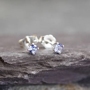 Round Cut Natural Tanzanite <b>Stud</b> Earrings 3mm Sterling <b>Silver</b> White Gold Plated Dainty Minimalist Gemstone Jewelry Gift for Her - Product Image 1