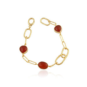 Pulsera de cadena con eslabones de cornalina natural lisa, joyería de diseño, latón macizo chapado en oro de 18k, pulsera llamativa para mujer - Product Image 2