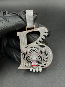 Colgante de Tigre con Letra B y Diamantes de Imitación, Plata 925, Moissanita, Estilo Hiphop, Amuleto para Hombre, Regalo - Product Image 1