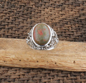 Bague en unakite naturelle, argent sterling 925, pierre précieuse rose et verte, bague du chakra cardiaque, cadeau spirituel pour femmes - Product Image 3