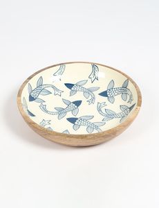 Tazón de madera redondo con diseño llamativo y estampado de esmalte en el interior para servir comida y aperitivos en el hogar o en restaurantes. - Product Image 4