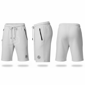Men's <b>White</b> Mid Waist Drawstring Bermuda <b>Shorts</b> Solid Color Casual Wear with Zipper Pockets Breathable Knitted Fabric - Product Image 1
