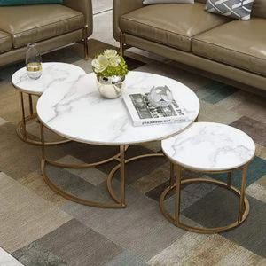 Luxury Glossy Gold Marble Finish Nesting <b>End</b> <b>Tables</b> Set of 3 with <b>Storage</b>, 1 Large and 2 Small <b>Tables</b> - Product Image 1
