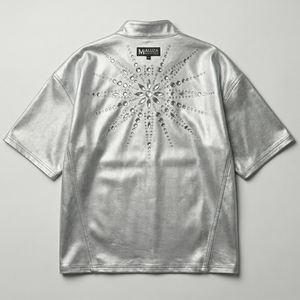 เสื้อยืดผู้ชายประดับเพชรเทียมสุดหรู สีเงินเมทัลลิก สไตล์สตรีทแวร์ ดีไซน์ดาวระยิบระยับ ทรงโอเวอร์ไซส์ แฟชั่นทันสมัย - Product Image 1