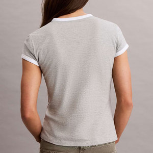 Camiseta Deportiva de Yoga para Mujer, Corte Ajustado, Personalizable, Lisa, Ligera, 180 Gramos, Material de Algodón, Secado Rápido, Cuello en V, Manga Corta, para Verano - Product Image 5