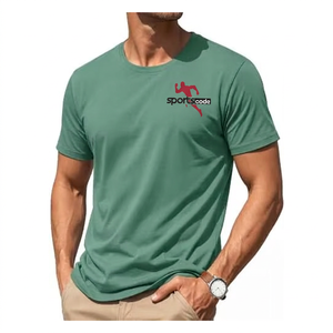 Camiseta de manga corta con cuello redondo y logotipo frontal en verde sólido para hombre, camiseta verde informal para hombre, fabricante de camisetas para hombre - Product Image 1
