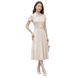 Vestidos de Mujer de Manga Corta de Buena Calidad, Elegantes Vestidos Midi de Oficina con Detalle de Botones, Vestido Informal de Mujer en Tela Tejida - Product Image 1