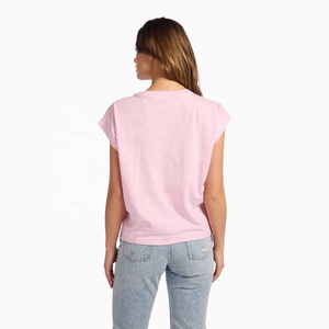 Wholesale Women's Solid Color O-Neck Short Sleeve Logo Summer Jersey Polyester Casual T-shirts <b>Crop</b> <b>Top</b> Women Cap Sleeve T-Shirt - Product Image 2