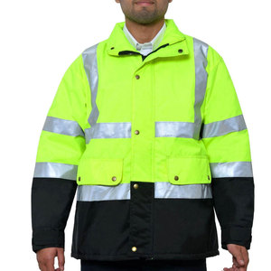 Hi Visibility Men's Reflective CE Certified Breathable Work <b>Jacket</b> Needle Detection Polyester Safety Coat <b>Silver</b> Stripes Black - Product Image 1