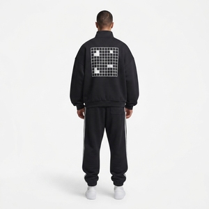 OEM Men's <b>Retro</b> Baggy <b>Tracksuit</b> 310GSM Breathable Tech Fleece Solid Cotton/Polyester Blend Custom Front 3-Stripe Streetwear - Product Image 2