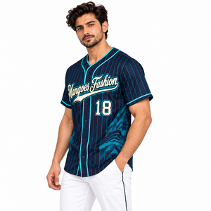 Maillot de baseball personnalisé de qualité supérieure imprimé par sublimation, 100 % polyester respirant à séchage rapide, chemise de softball en gros, col en V, manches courtes - Product Image 4