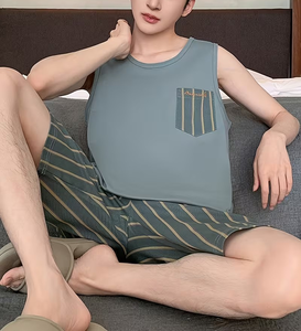 Men's Floral Sleeveless Tank Top Set Crew Neck Knitted Cotton Breathable Vintage Casual Summer Wear 200g - Product Image 6