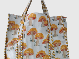 Bolso de mano de lona con estampado de setas acolchado, estilo bohemio, con parte superior abierta, bolso de compras para mujer, para todas las estaciones - Product Image 3