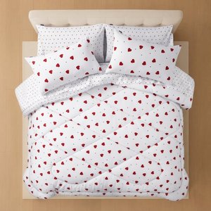 Hearts <b>Comforter</b> <b>Set</b> Reversible Blue White Pattern Stitched 100% Cotton T-150 All-Season Breathable Home Use - Product Image 1