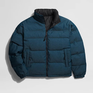 Men's Blue Puffer Jacket Windproof Winter Outerwear Stand Collar Zipper Closure Casual Style Thick Polyester <b>Wadding</b> - Product Image 4